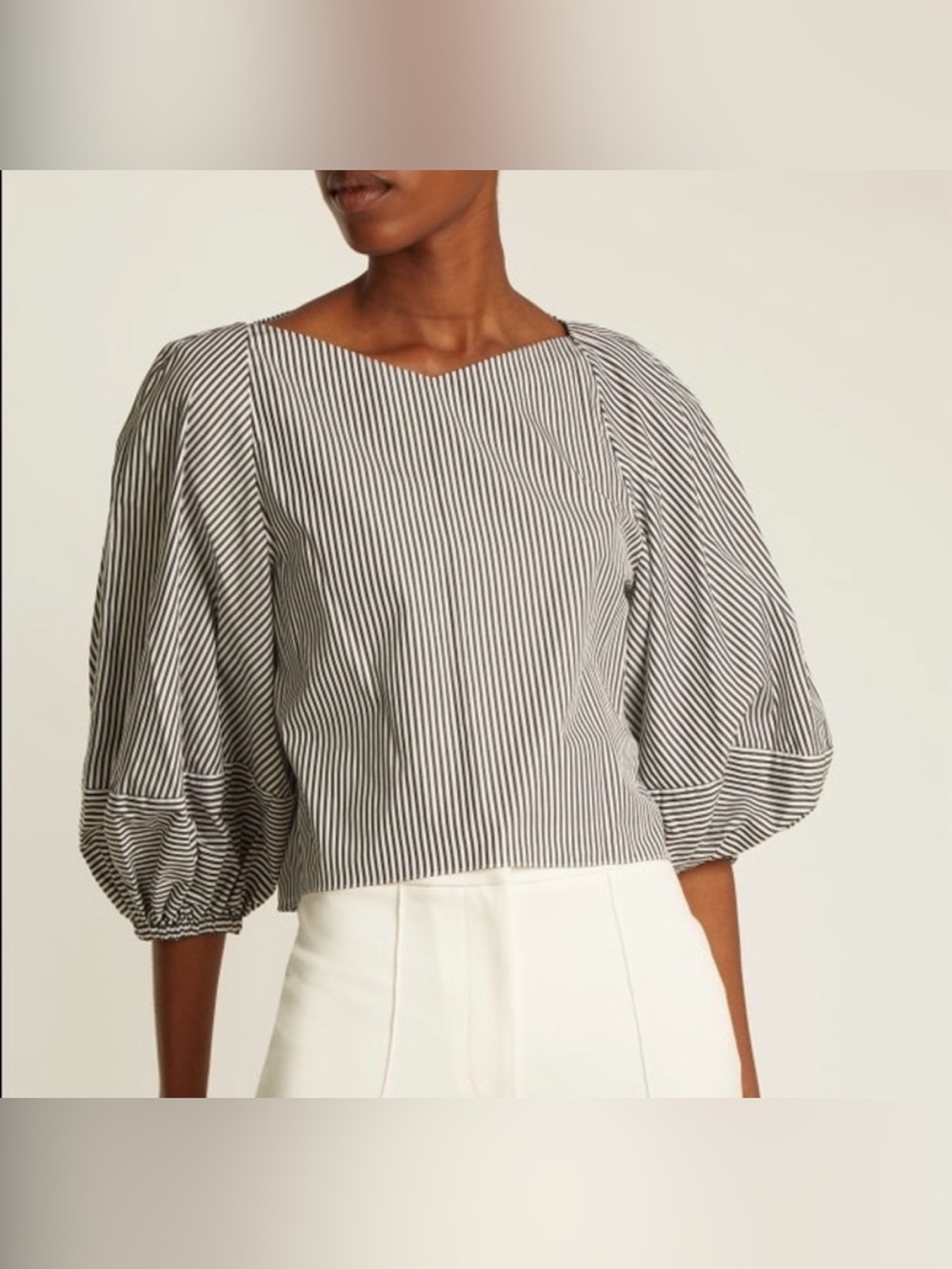 Tibi Striped Cotton Gray and White Top | Size 8